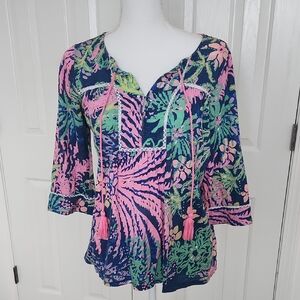 Lilly Pulitzer Tilda Tunic in Indigo All A Glow 100% Cotton XS